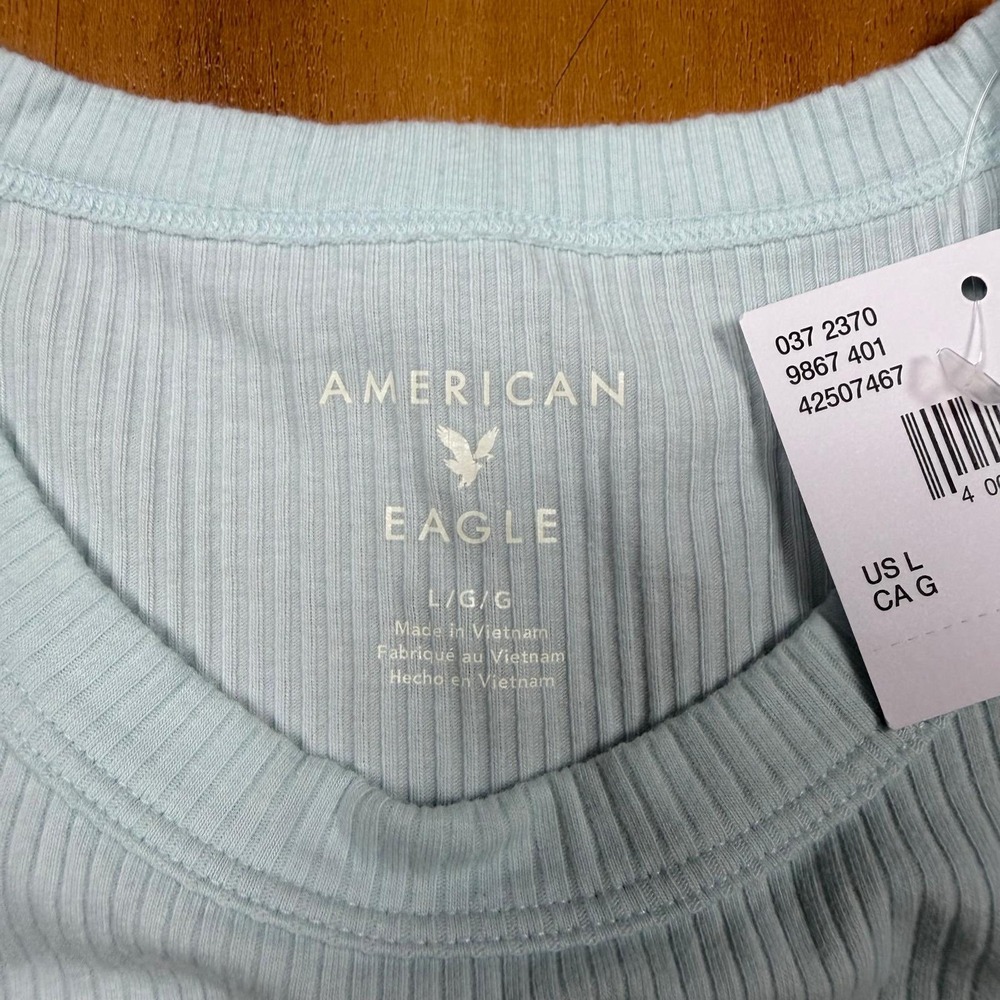 American Eagle Ribbed Short Sleeve T-Shirt Mint Green Crew Neck Top L 037-2370 - Picture 4 of 10